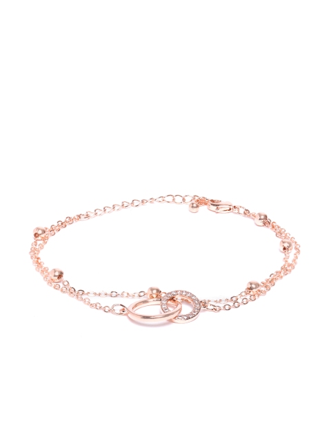 

Carlton London Rose Gold-Plated CZ Studded Dual Stranded Charm Bracelet