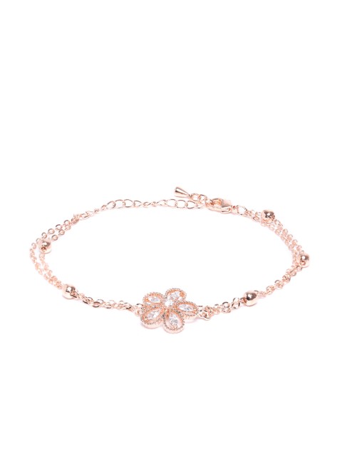

Carlton London Rose Gold-Plated CZ Studded Dual Stranded Floral Shaped Charm Bracelet