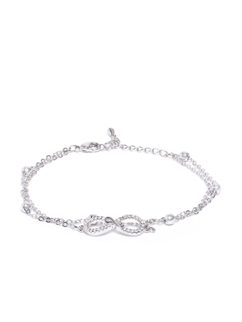 

Carlton London Silver-Toned Rhodium-Plated CZ Studded Dual Stranded Charm Bracelet