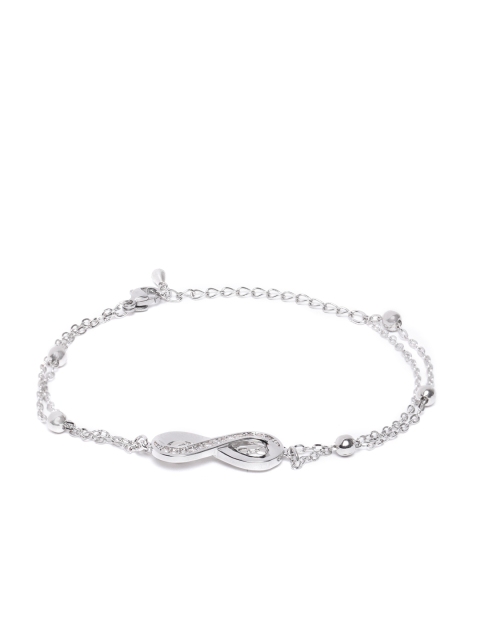 

Carlton London Silver-Toned Rhodium-Plated CZ Studded Dual Stranded Charm Bracelet