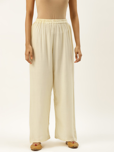 

Vastraa Fusion Women Cream-Coloured Solid Straight Palazzos