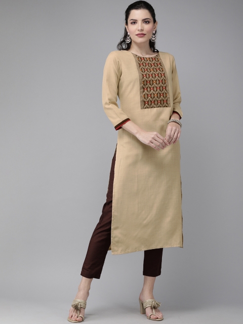 

Indo Era Women Beige Ethnic Motifs Yoke Design Kurta