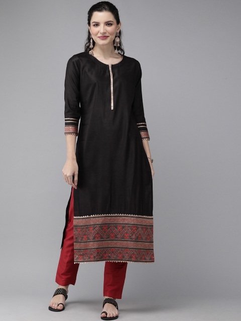 

Indo Era Women Black Woven Design Liva Kurta