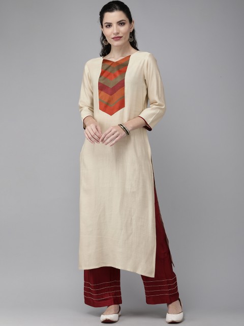 

Indo Era Women Cream-coloured Yoke Design Kurta