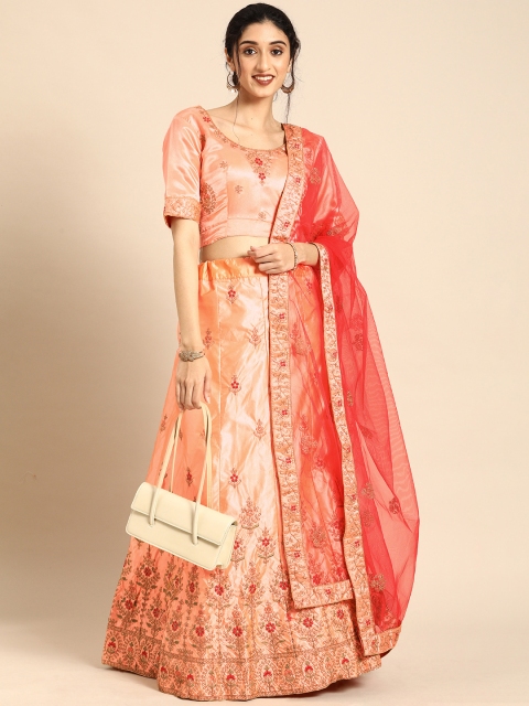 

Shaily Peach-Coloured & Gold-Toned Embroidered Semi-Stitched Lehenga & Unstitched Blouse with Dupatta