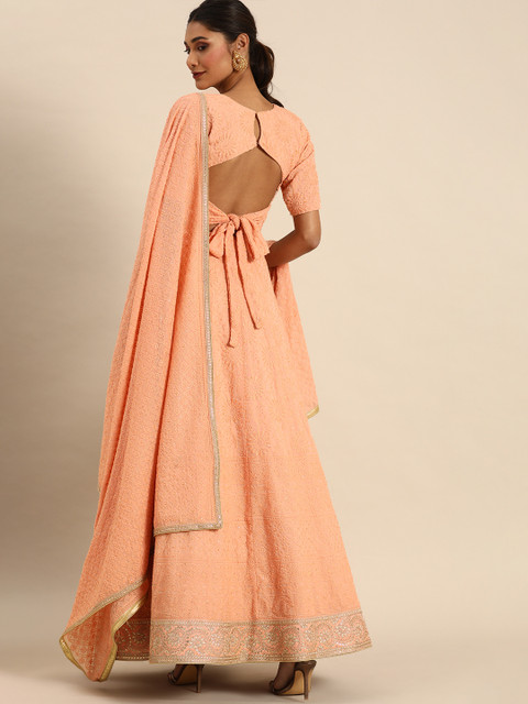 

Shaily Peach-Coloured Semi-Stitched Lehenga & Unstitched Blouse with Dupatta