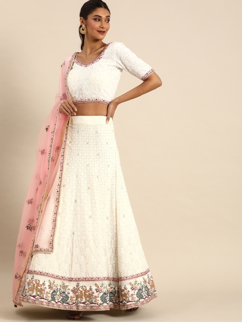 

Shaily White & Pink Embroidered Ready to Wear Lehenga & Unstitched Blouse with Dupatta