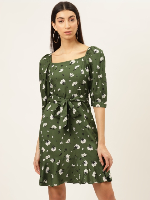 

20Dresses Women Olive Green Floral Print A-Line Dress