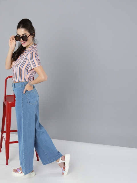 

MAGRE Women Blue Flared Solid Parallel Denim Trousers