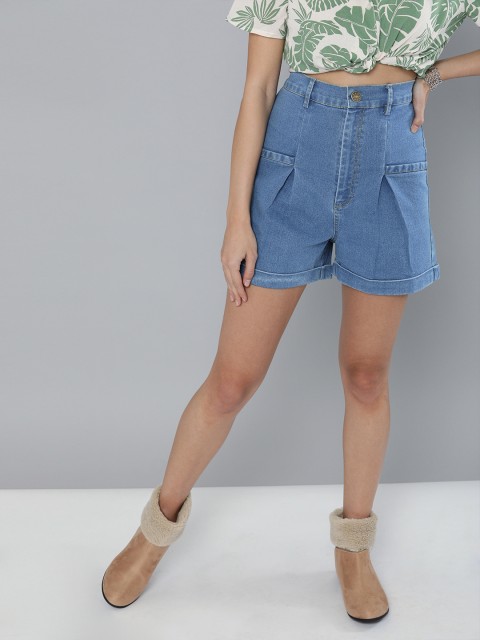 

MAGRE Women Blue Washed Regular Fit Denim Shorts