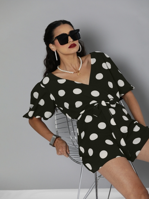 

MAGRE Women Black & White Big Polka Dot Printed Playsuit