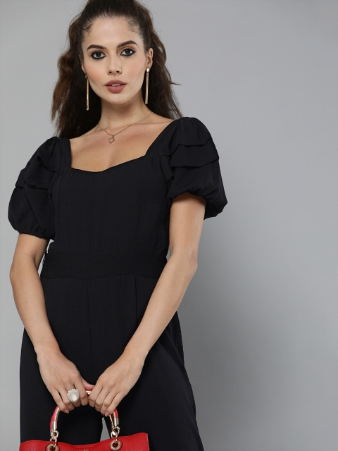 

MAGRE Women Navy Blue Solid Power Shoulder Basic Jumpsuit