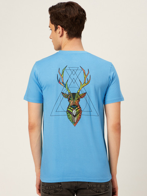 

WTFUNK Men Blue Back Printed Round Neck Pure Cotton T-shirt