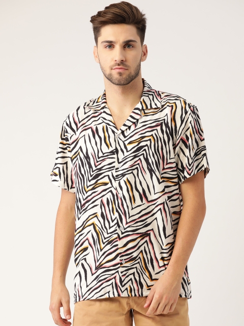 

Hancock Men Off-White & Black Relaxed Regular Fit Zebra Printed Casual Shirt