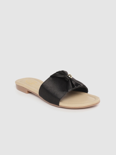 

Gibelle Women Black Solid Glossy Finish Open Toe Flats with Bow Detail