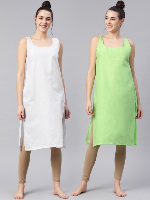 

Saadgi Women Pack of 2 Pure Cotton Solid Slips, Green
