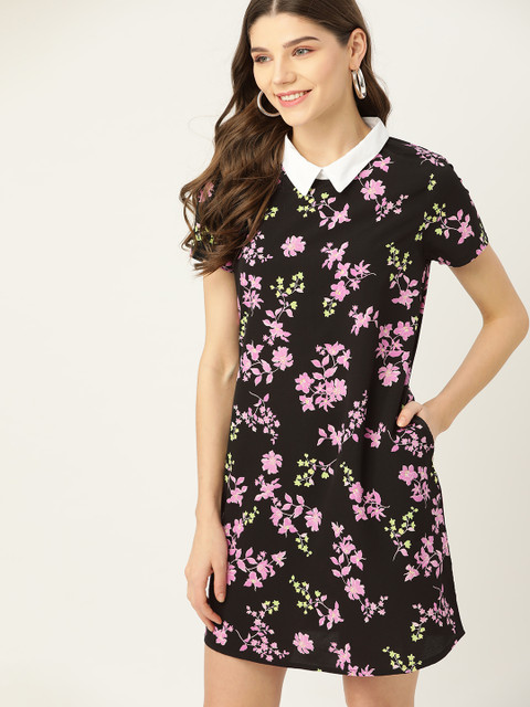

DressBerry Women Black & Purple Floral Printed Sheath Dress