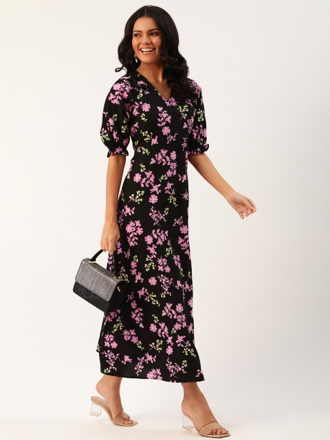 

DressBerry Women Black & Pink Floral Printed Maxi Dress