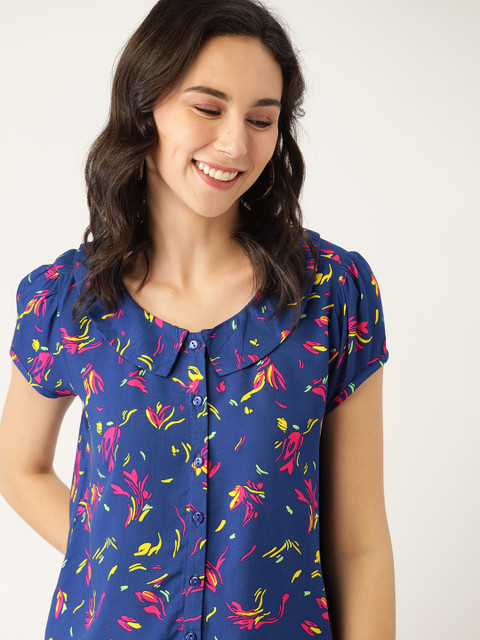 

DressBerry Women Navy Blue EcoVero Sustainable Floral Printed Sustainable Casual Shirt