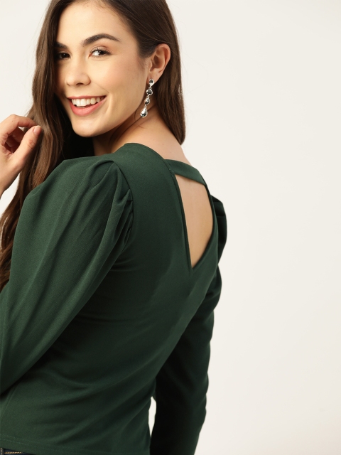 

DressBerry Green Solid Puff Sleeve Regular Top