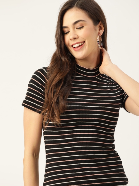 

DressBerry Black & White Striped Ribbed Top
