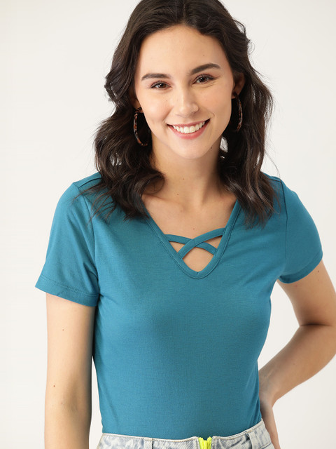 

DressBerry Women Blue Solid Fitted Top