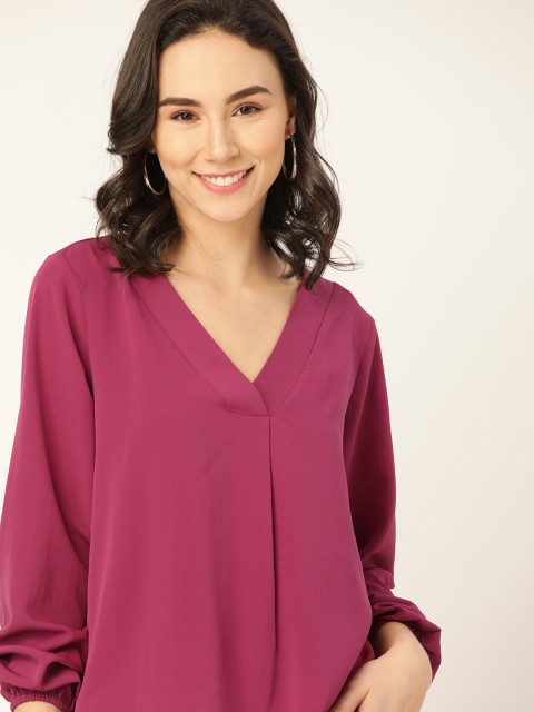 

DressBerry Purple Puff Sleeves Regular Top