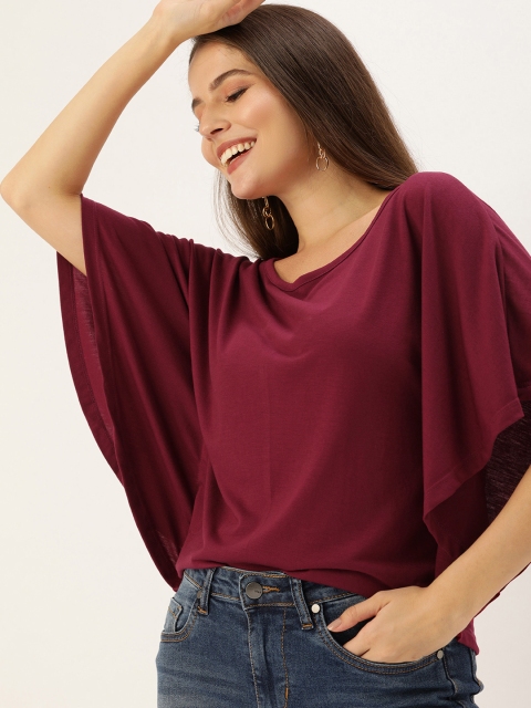 

DressBerry Maroon Batwing Sleeve Blouson Top