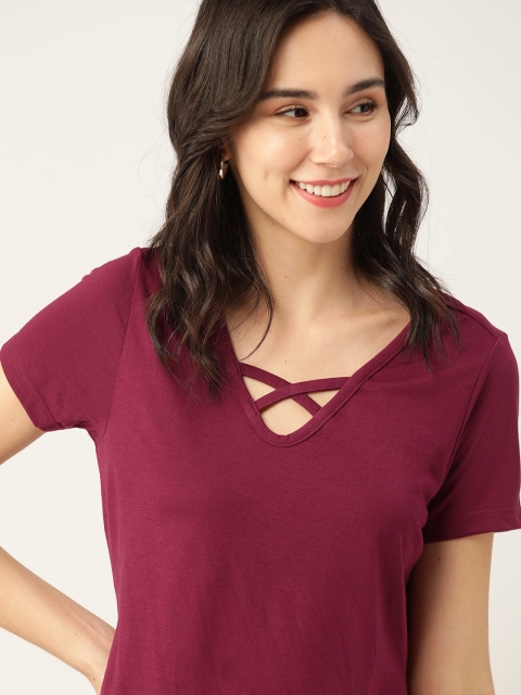 

DressBerry Burgundy V-Neck Regular Top