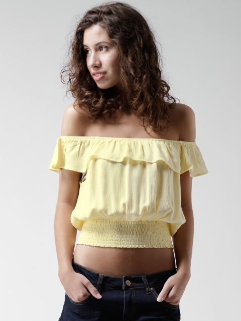 

FOREVER 21 Yellow Layered Off-Shoulder Crop Top