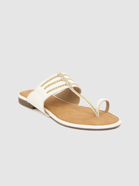 

Anouk Women White & Gold-Toned Braided Ethnic One Toe Flats