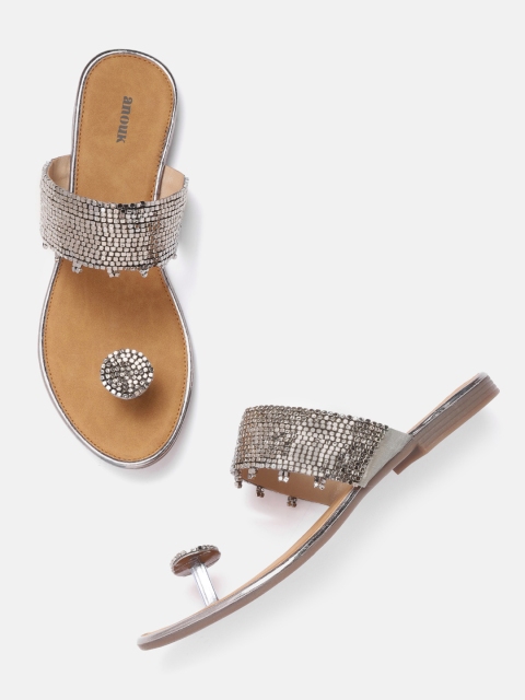 

Anouk Women Silver-Toned Beaded One Toe Flats