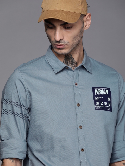 

WROGN Men Blue Slim Fit Casual Shirt with Logo Print