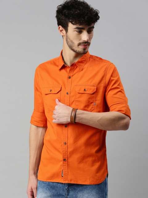 

WROGN Men Orange Slim Fit Solid Casual Shirt