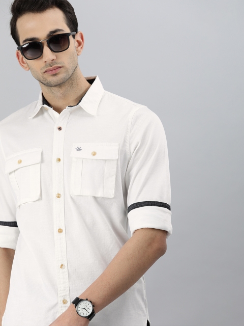 

WROGN Men White Slim Fit Casual Cotton Linen Shirt with Flap Pockets