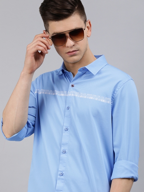 

WROGN Men Blue Slim Fit Printed Casual Shirt