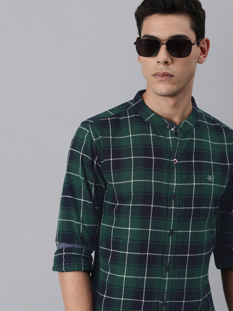 

WROGN Men Green &White Checked Slim Fit Casual Shirt