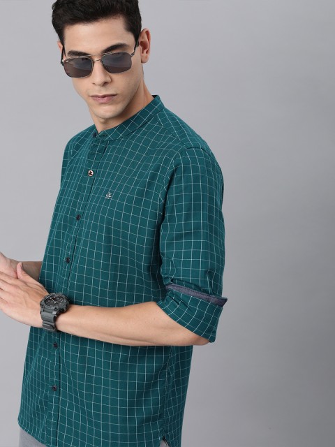 

WROGN Men Teal Blue & White Slim Fit Grid Checks Casual Shirt