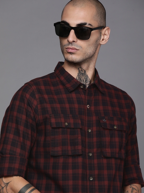 

WROGN Men Maroon Slim Fit Tartan Checked Casual Shirt