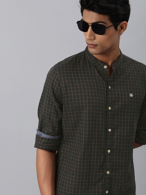 

WROGN Men Black & Orange Checked Slim Fit Casual Shirt