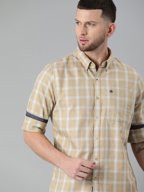 

WROGN Men Beige & White Slim Fit Checked Casual Shirt