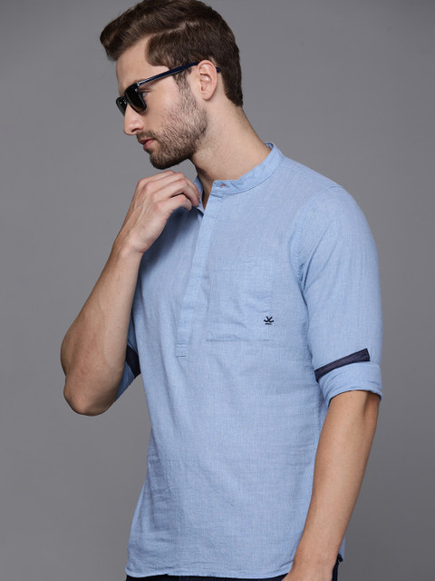 

WROGN Men Blue Slim Fit Solid Pure Cotton Casual Shirt