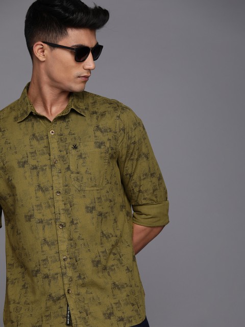 

WROGN Men Olive Green Slim Fit Printed Casual Shirt