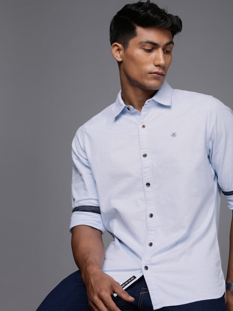 

WROGN Men Blue Solid Slim Fit Casual Shirt