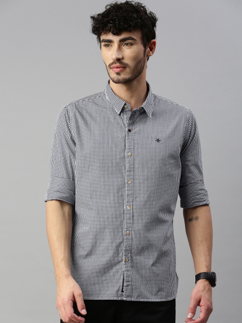 

WROGN Men Black & White Slim Fit Checked Pure Cotton Casual Shirt