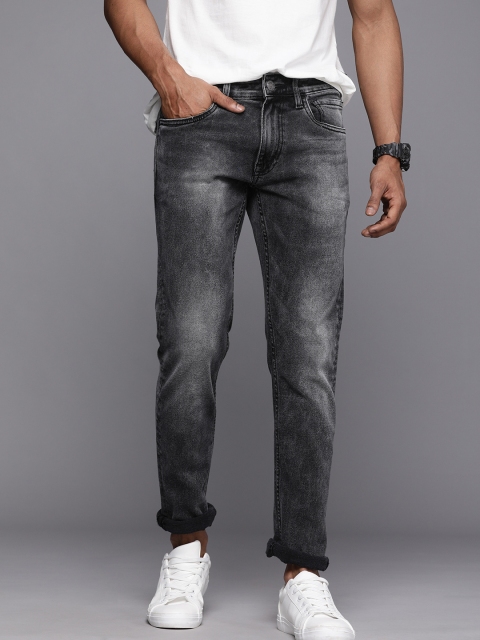 

WROGN Men Charcoal Slim Fit Mildly Distressed Light Fade Stretchable Jeans