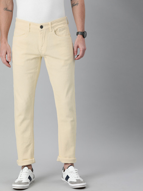 

WROGN Men Cream-Coloured Slim Fit Mid-Rise Clean Look Stretchable Jeans