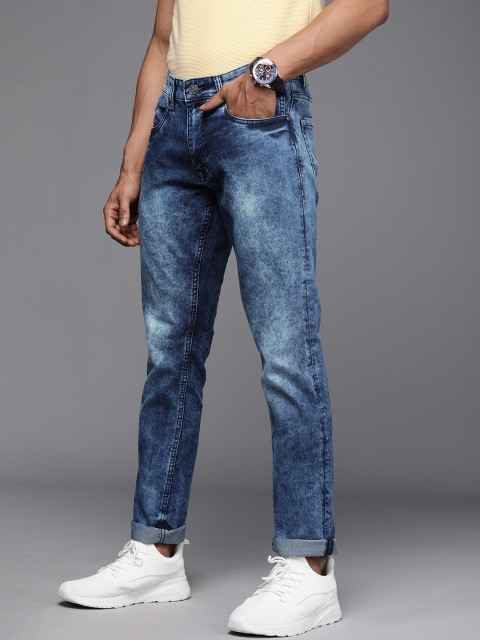 

WROGN Men Blue Slim Fit Mid-Rise Low Distress Heavy Fade Jeans