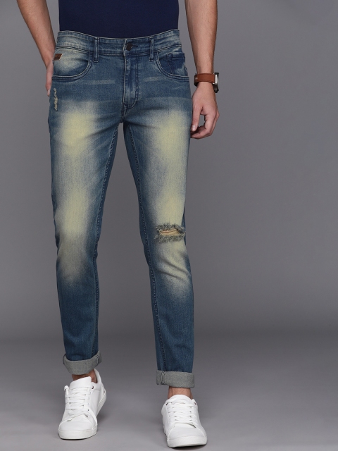 

WROGN Men Blue Slim Fit Mid-Rise Low Distress Stretchable Jeans