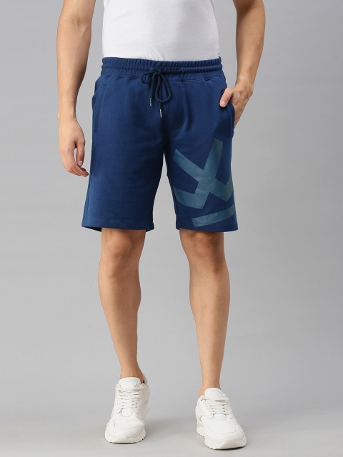 

WROGN Men Navy Blue Brand Logo Printed Mid-Rise Regular Shorts